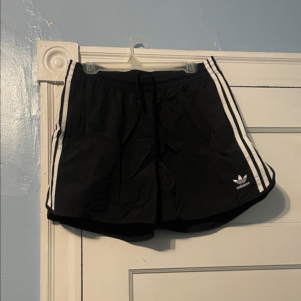 Adidas Black Shorts with White Stripes